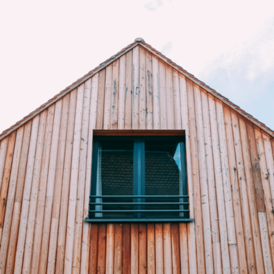 timber cladded building with window