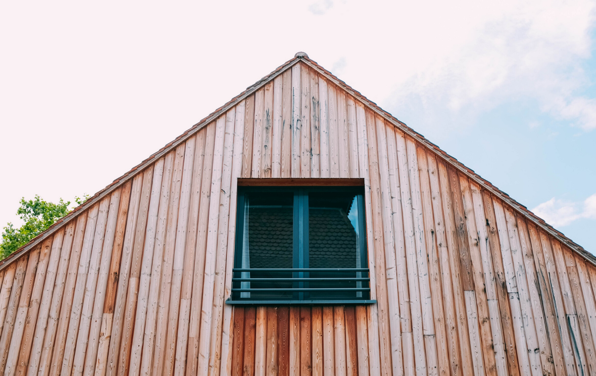 timber cladded building with window